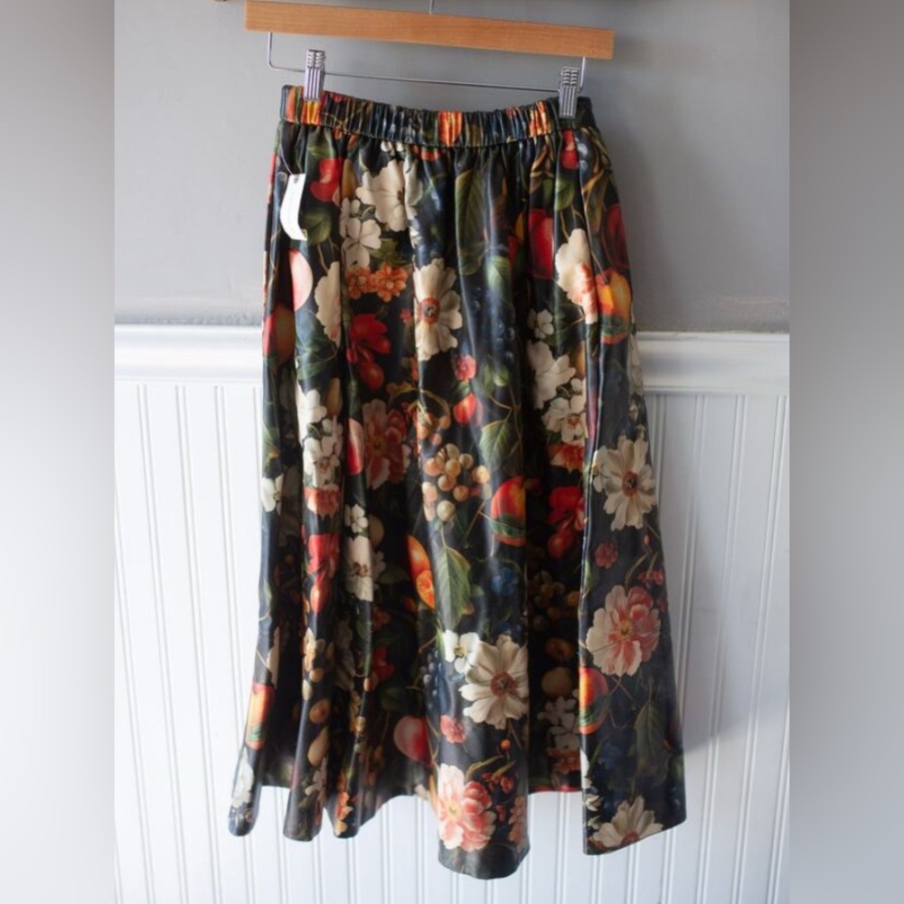 NWT! Anthropologie Multi Floral Jacie Faux Leather Midi Skirt by Maeve 👝 - Picture 5 of 9